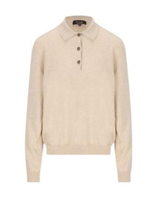 Loro Piana Natural Long-Sleeved Knitted Polo Jumper