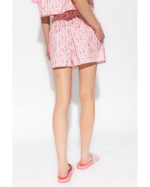 Moncler Red Logo Print Shorts