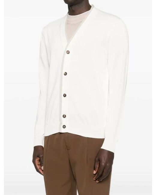 Eleventy White Buttoned V-Neck Cardigan for men