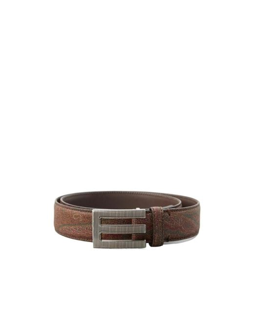 Etro Brown Paisley Printed Belt for men