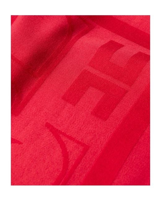 Elisabetta Franchi Red Logo-Jacquard Frayed Scarf
