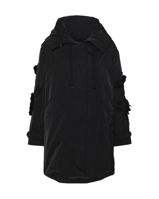 Ermanno Scervino Black Floral-Appliqué Puffer Jacket