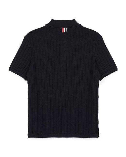 Thom Browne Blue Short-Sleeved Knit Polo Shirt