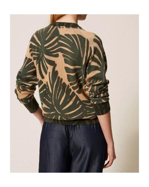 Twinset Green Leaf-Print Sweater