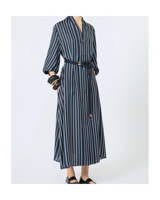 Max Mara Blue Printed Twill Shirt Dress