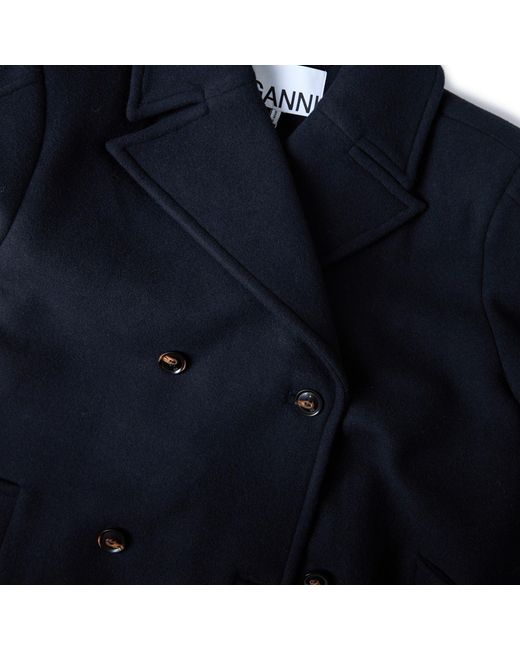 Ganni Blue Versatile Wool Coat