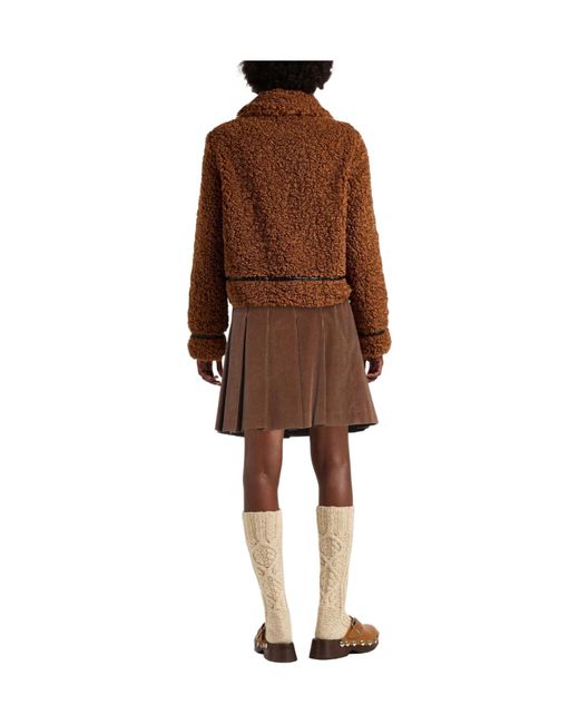 Weekend by Maxmara Brown Solid Color Corduroy Pleated Skirt