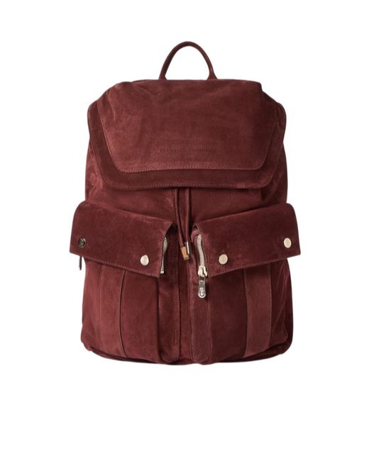 Brunello Cucinelli Red Suede Leisure Backpack for men