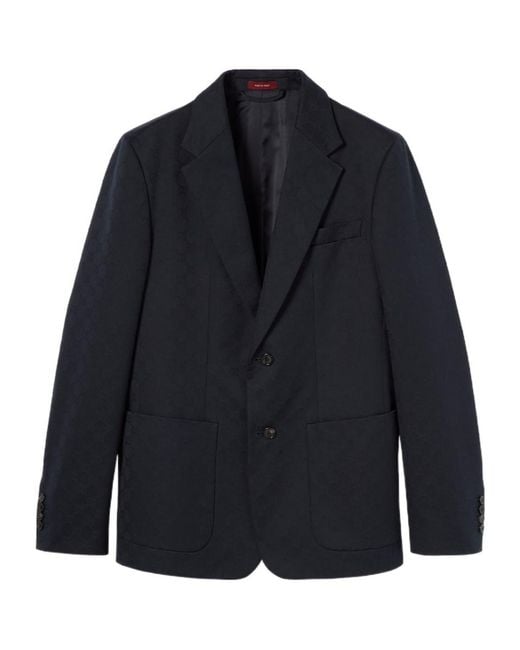 Gucci Blue Gg Cotton Gabardine Jacquard Jacket for men