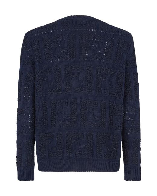 Fendi Blue All-Over Ff Motif Chunky-Knit Jumper for men