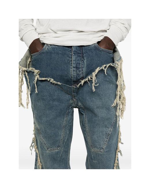 Rick Owens Blue Distressed Bootcut Jeans for men