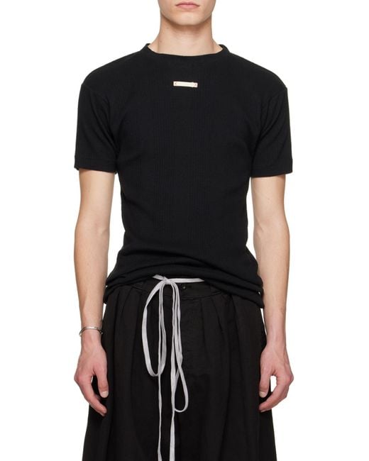 Maison Margiela Black Logo Patch Knitted T-Shirt for men
