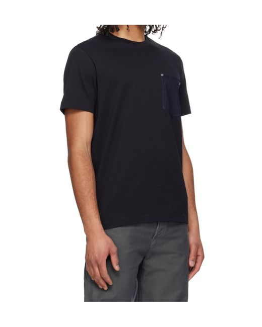 Moncler Black Cotton Denim T-Shirt With Pocket for men
