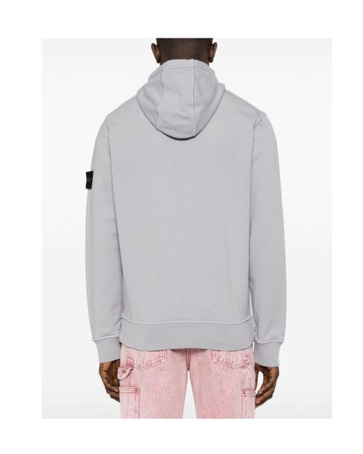 Stone Island Gray Logo Patch Drawstring Hoodie for men