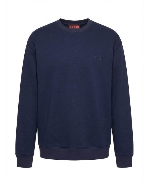 Gucci Blue Cotton Jersey Sweatshirt With Embroidery for men