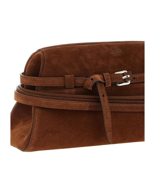 Moschino Brown Belted Suede Clutch Bag