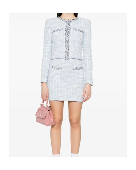 Self-Portrait Blue Cropped Tweed Blazer