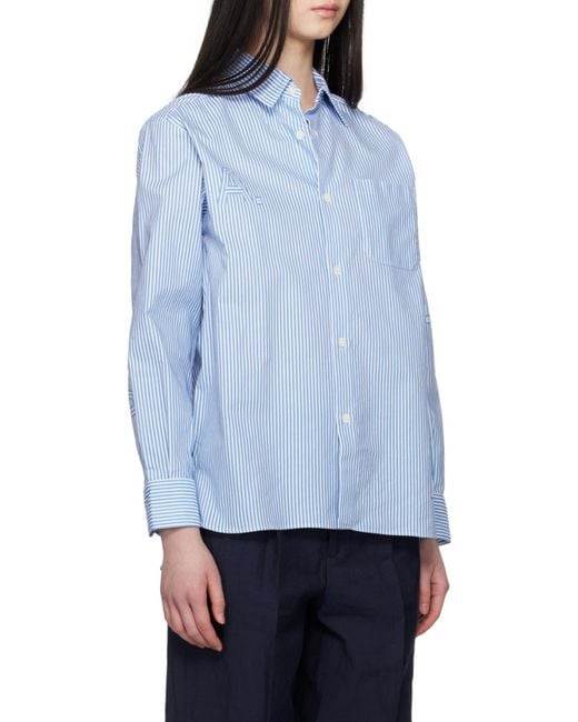 A.P.C. Blue Logo Printed Striped Buttoned Shirt