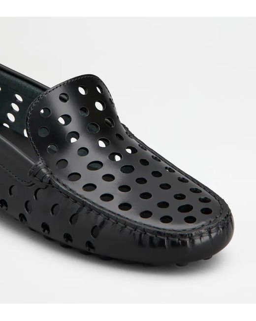 Tod's Black Gommino Perforated Loafers