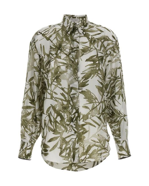 Brunello Cucinelli Gray Patterned Long-Sleeved Shirt