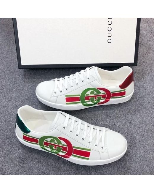 Gucci White Gg Print Ace Sneakers for men