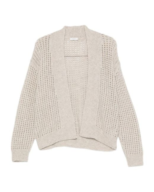 Peserico Natural Sequin-Embellished Open-Knit Cardigan
