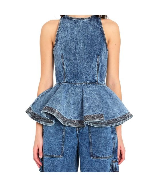 Alaïa Blue Alaïa Peplum Denim Top