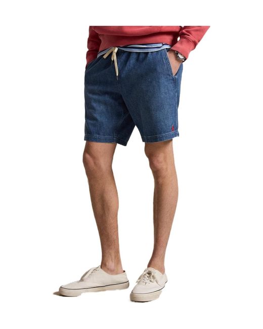 Polo Ralph Lauren Blue Polo Pony Drawstring Denim Shorts for men