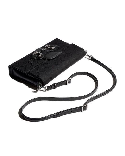 Gucci Black Horsebit Ristretto Medium Shoulder Bag