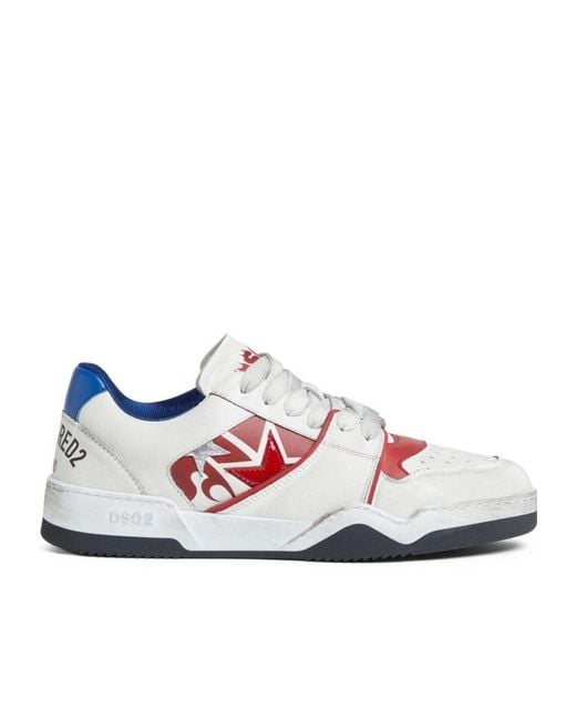 DSquared² White Spiker Logo Printed Vintage Finish Sneakers for men