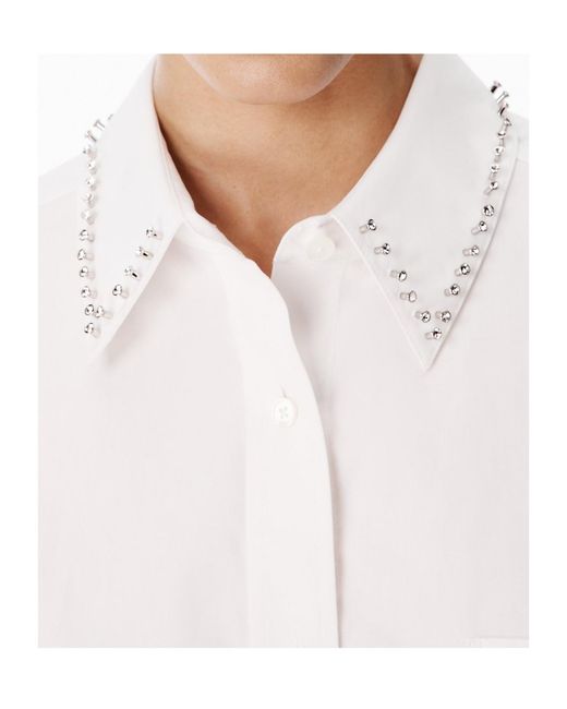 Alexander Wang White Crystal Studded Collar Wrap Shirt