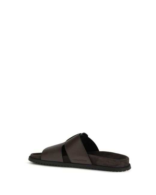 Dolce & Gabbana Brown Logo Detailed Slides for men