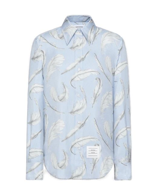Thom Browne Blue Feather-Print Silk Shirt