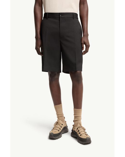 Moncler Black Wool Blend Gabardine Bermuda Shorts for men