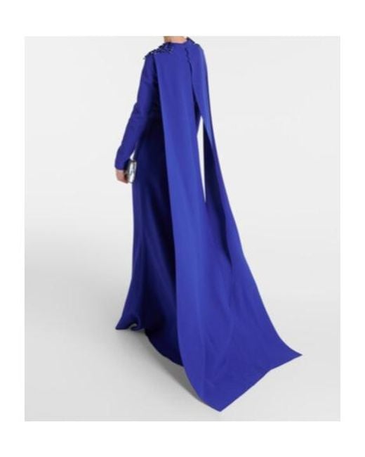 Safiyaa Blue Ginevra Embellished Caped Gown