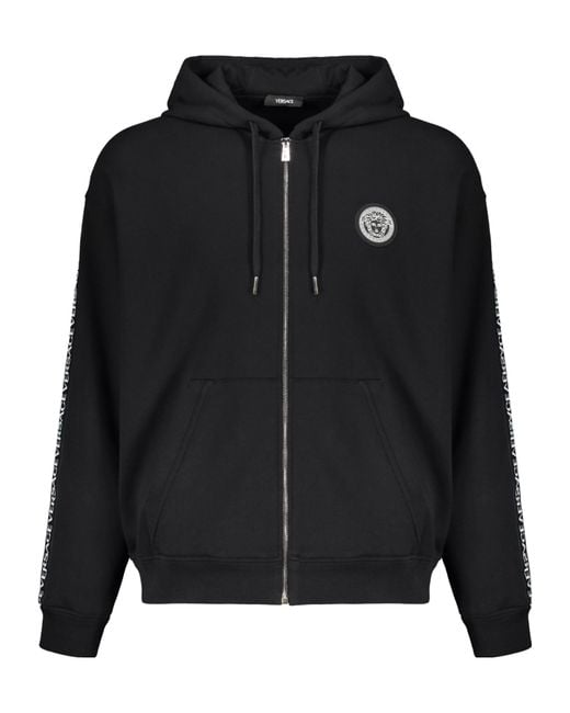 Versace Black Zip-Up Drawstring Hoodie for men