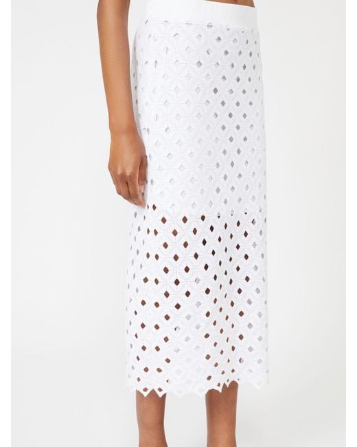 Max Mara White Bchzorro Broderie Midi Skirt