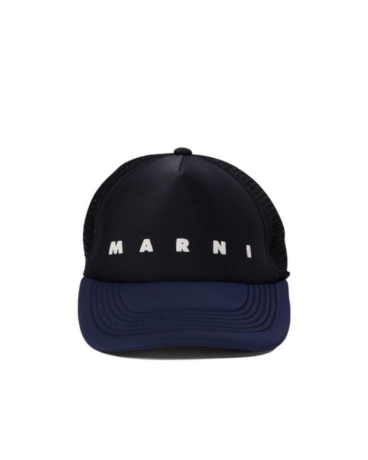 Marni Blue Logo Printed Quilted Cap for men
