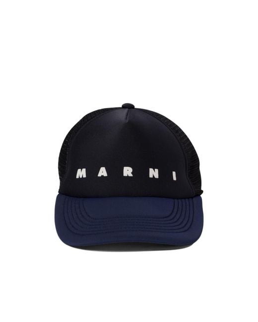 Marni Blue Logo Printed Quilted Cap for men