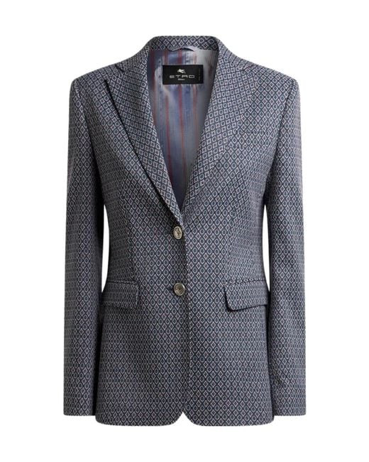 Etro Blue Single-Breasted Blazer
