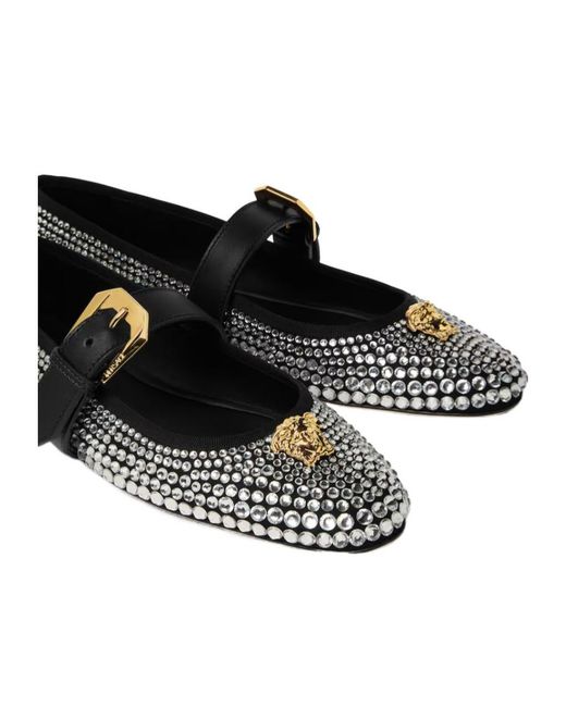Versace Black Embellished Ballet Flats