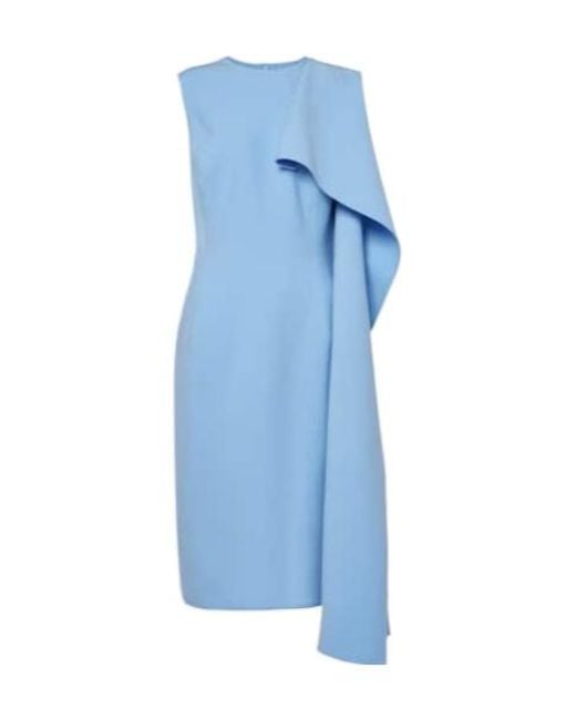 Oscar de la Renta Blue Ruffled Wool-Blend Midi Dress