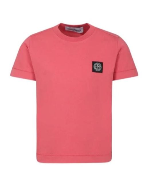 Stone Island Pink Junior Compass-Patch Crewneck T-Shirt