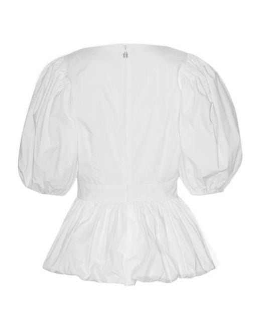 ROTATE BIRGER CHRISTENSEN White Puff Sleeve Peplum Top