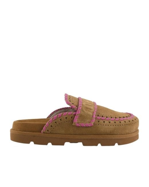 Mou Brown Low Bio Sabot Leather Stitching