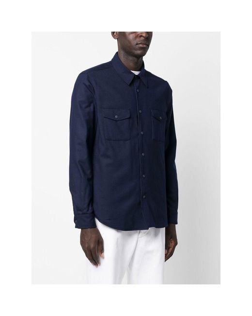 Aspesi Blue Press-Stud Fastened Long-Sleeved Shirt for men