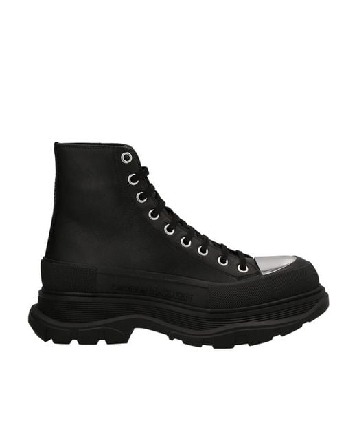 McQueen Black Tread Slick Lace-Up Boots for men