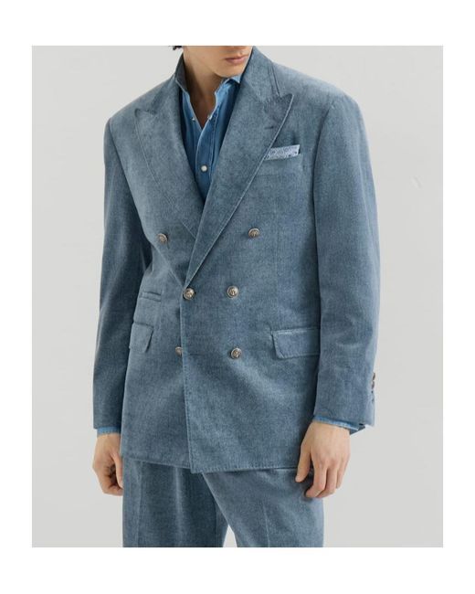 Brunello Cucinelli Blue Peaked-Lapel Blazer for men