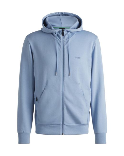 Boss Blue Full-Zip Hoodie With Adjustable Drawstring Hood for men