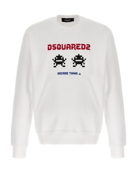 DSquared² White Logo Printed Crewneck Sweatshirt for men